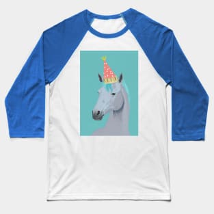 Horse with Party Hat Portrait - David Hockney Style Artwork Baseball T-Shirt